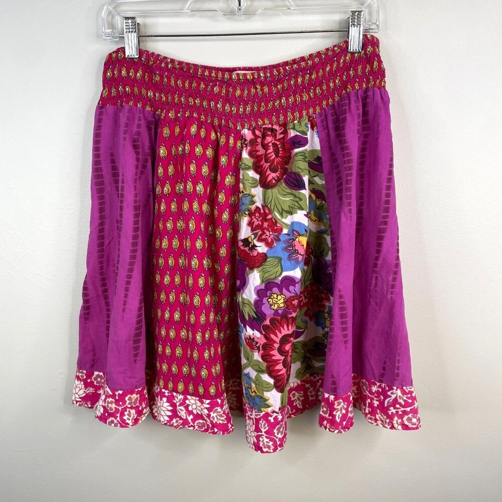 Vintage Patchwork Skirt Womens Medium Pink Boho Full Mini Pink Cowgirl Festival